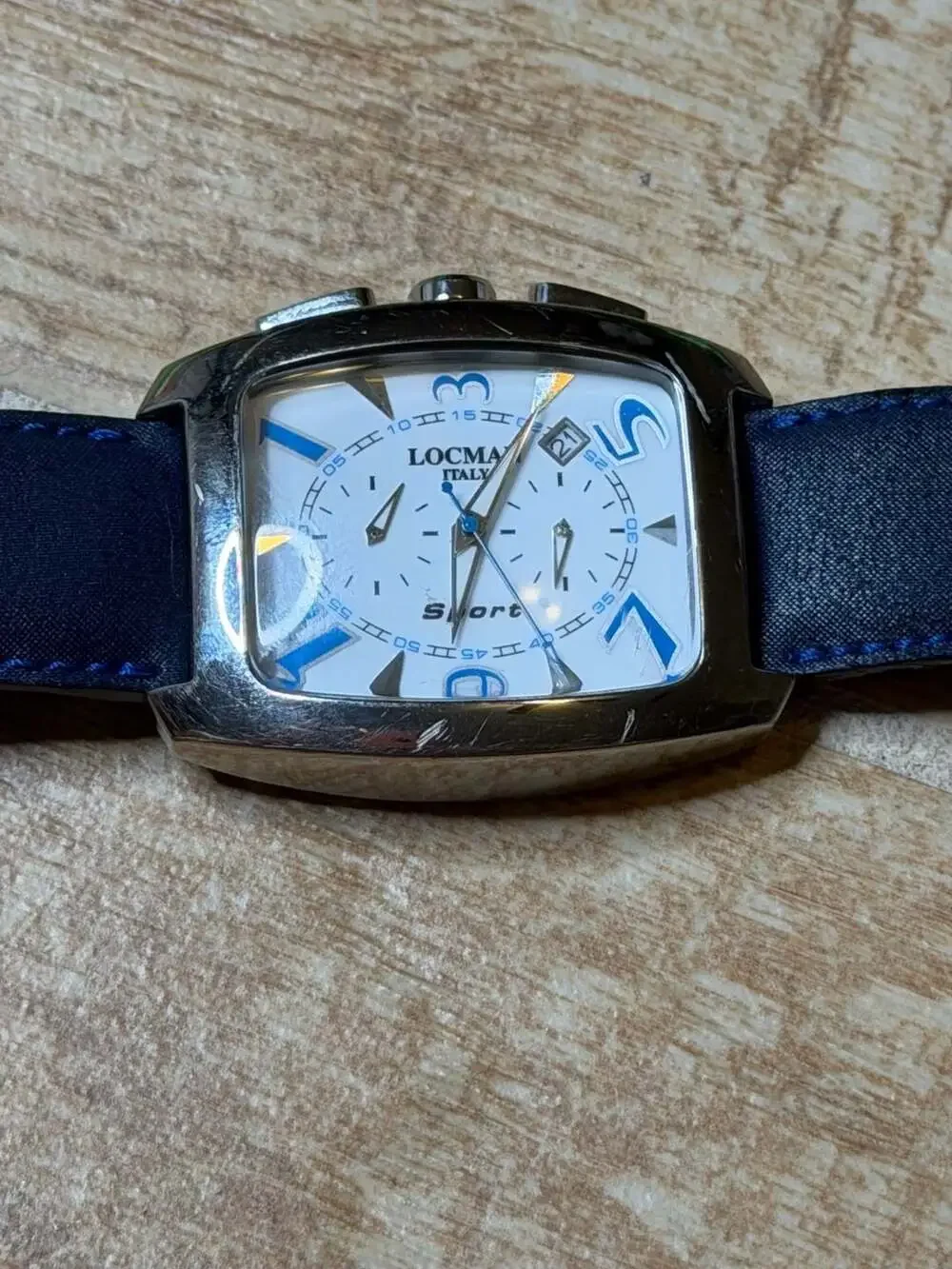 LOCMAN Italy Sport Chronograph Titanium Case Watch with Blue Leather Strap
